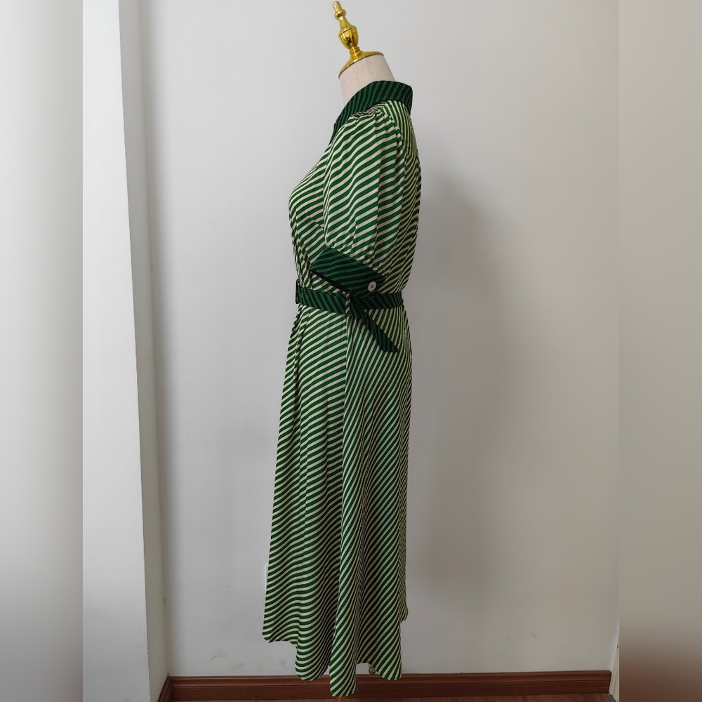 LK Bennett Val Treetop Green & Birch Printed Shirt Dress - Picture 8 of 13